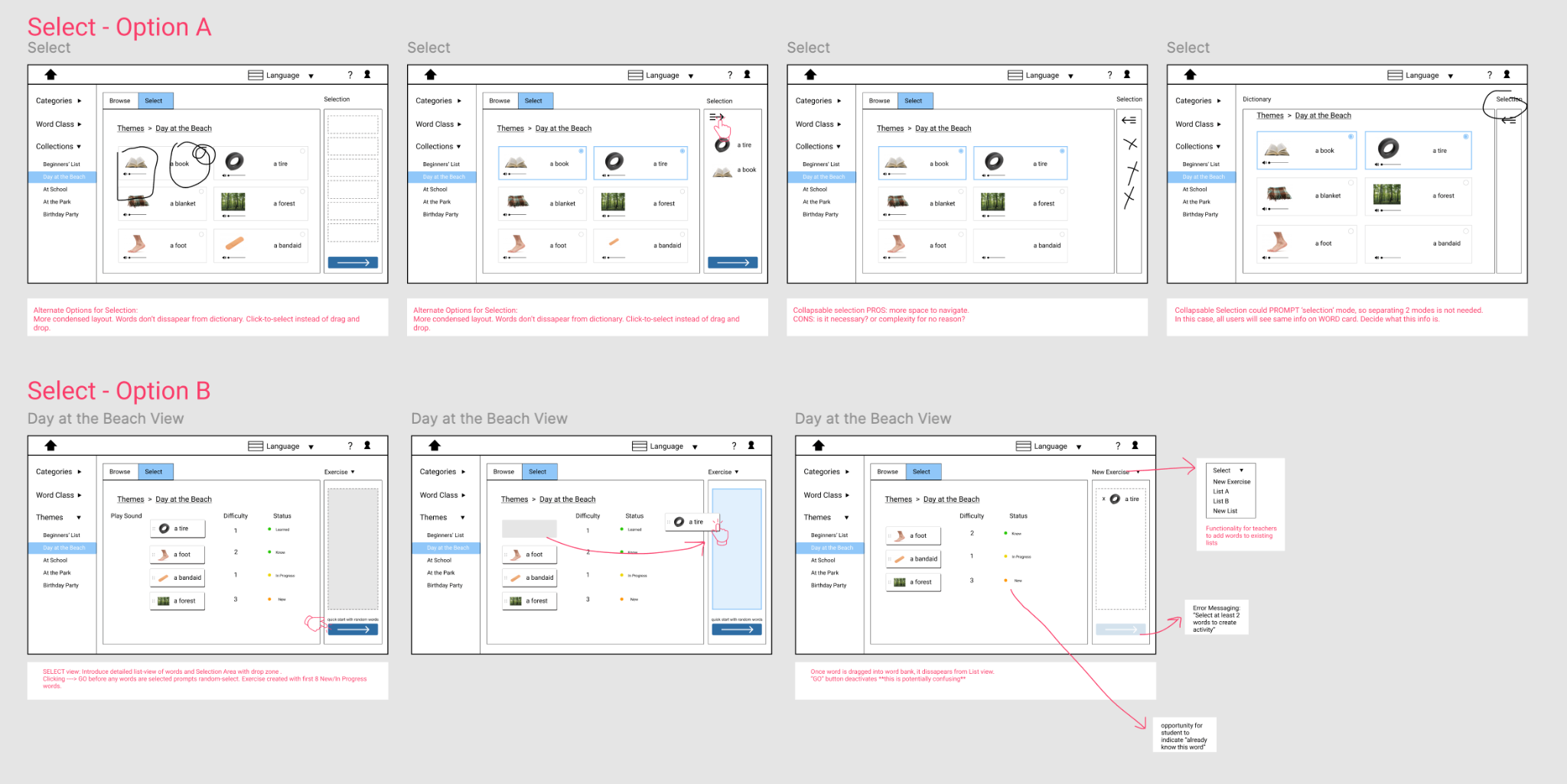 Vocalex Figma wireframe explorations