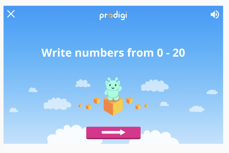 Prodigi Jr student-facing activity start screen